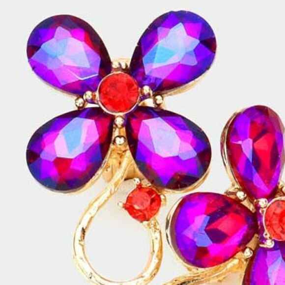 Flower Red Crystal Accented Clip On Evening Earrings NWT - Picture 3 of 6